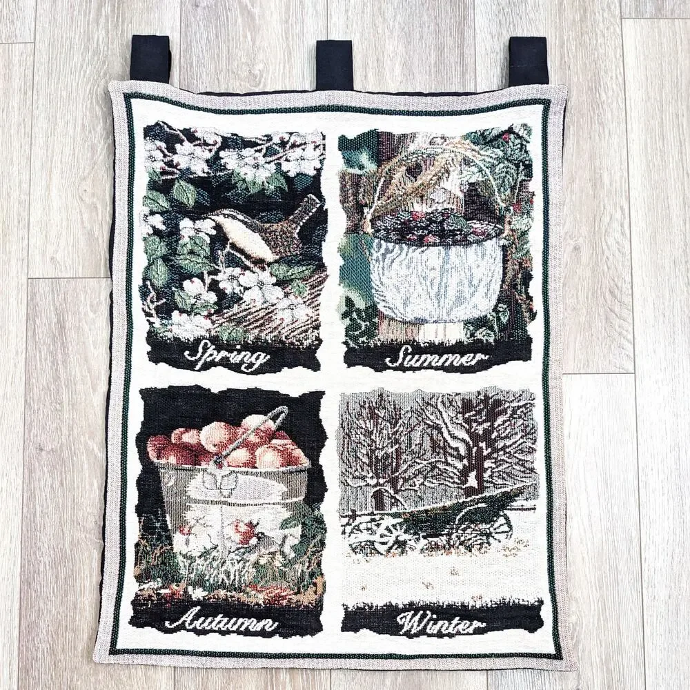 Vintage Bob Timberlake Seasons Tapestry Wall Hanging Art Flag Cottage Rustic